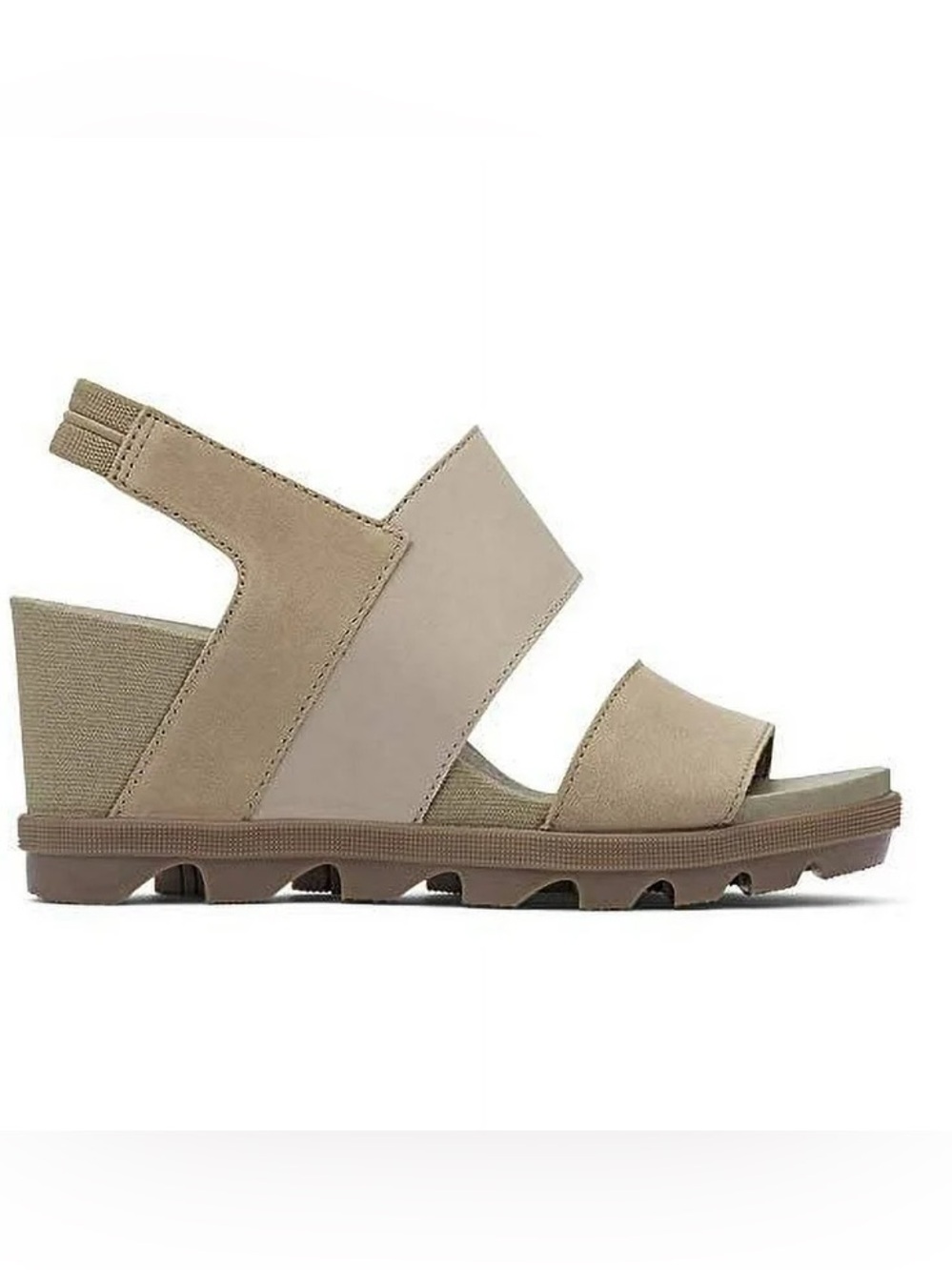 Sorel Joanie II Taupe Slingback Elastic Strap Wedge Sandals